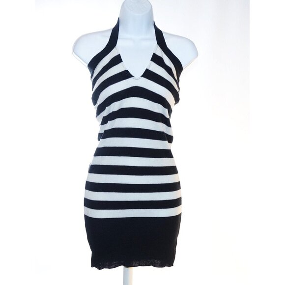 90s Y2K Dress Womens Size Small S West Seal Body Con Hugging Sweater Striped Hal - Picture 1 of 6